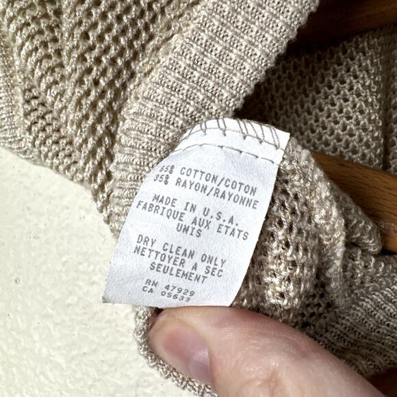 Vintage Tricots St Raphael Sweater Size Large Tan Cotton V Neck Vest USA 90s - Picture 4 of 5